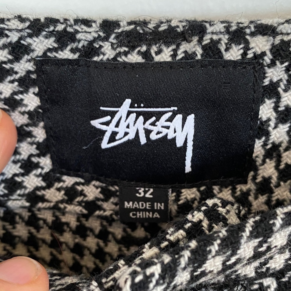 Stussy Black and White houndstooth Checkered Cargo Pants Barrel skater street - Picture 3 of 16